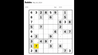 New York Times Sudoku Hard for May 16, 2024 Walkthrough