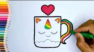 How to Draw Unicorn Cup |Easy Draw Unicorn Cup For Kids Step by step Cara Menggambar Cangkir Unicorn