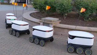 Starship Robot testing in Mountain View, California, strolling on Castro St