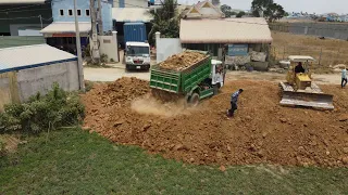 New project! Technique Bulldozer D31P KOMATSU Push Fill the soil And Dump Trucks Land transport