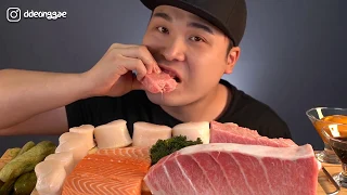 Thánh ăn hàn quốc mukbang ăn Sashimi cá ngừ hạng nhất và phong tục, sashimi cá hồi cực ngon