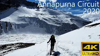 Hiking Annapurna Circuit in Nepal 4K (OFF Season with snow covered pass)
