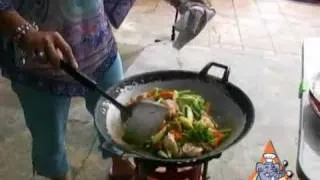 Thai Street Vendor Stir Fry Fresh Vegetables and Seafood