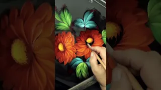 Красные георгины. Мазковая Живопись маслом | Red Dahlias. Oil Painting #shorts