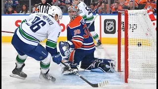 Andrei Kuzmenko's First NHL Goal, 3-0 vs Oilers (Oct. 12, 2022) (ALL CALLS)