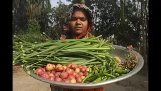 Village food onion flower fry recipe | Farm fresh potato and onion flower recipe