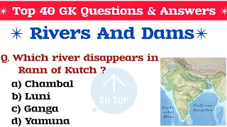 Rivers And Dams of India MCQ | Important Dams Of India | Important Rivers | Important Dams & Rivers