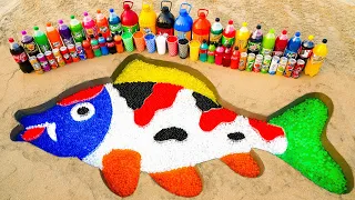 DIY Rainbow Big Koi Fish with Orbeez vs Coca-Cola, Fanta, Mentos and Popular Sodas Underground