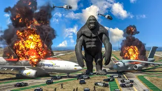 GTA 5 - King Kong Attack Airport | King kong vs police | King kong fight #4