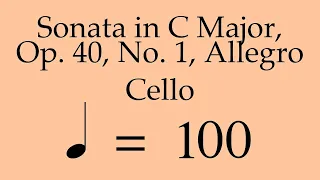 Suzuki Cello Book 4 | Sonata in C Major, Op. 40, No. 1, Allegro | Piano Accompaniment | 100 BPM