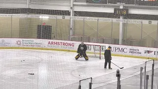 Tristan Jarry facing shots before Pittsburgh Penguins practice 5/10/22.