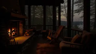 A Relaxing and Comfortable Place in a Cabin House | Rain Falls in the forest with Fireplace