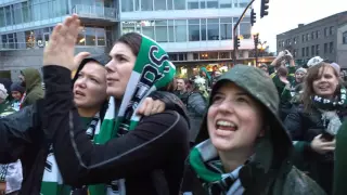 Tetris, sign change, awesome!  Portland Timbers MLS Cup victory post game