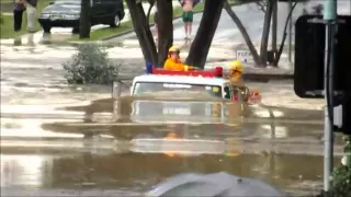 FireTruck in Melbourne Australia Flood