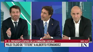 Javier Milei tildó de "títere" a Alberto Fernández; el presidente expuso en la Fundación Libertad