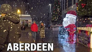 Walking in Snowy Aberdeen Christmas Market And City Streets | Scotland