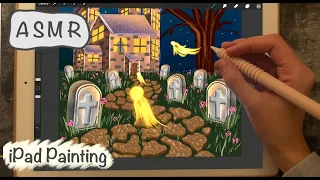 ASMR iPad sounds - Teaching you how to paint a Halloween landscape
