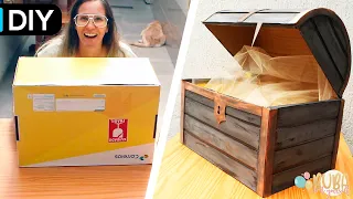 DIY Baú de Tesouro:  Ideia Usando CAIXA DE PAPELÃO 🏴‍☠️📦