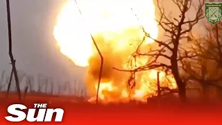 Russian tank explodes in HUGE ball of flames after Ukrainian airstrikes