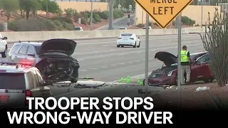 Arizona trooper rams into car to stop wrong-way driver