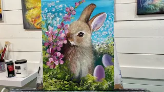 How To Paint an EASTER BUNNY Eggs and FLOWERS/ step by step painting/tutorial acrylic