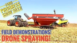 Farm Progress Show 2023: Field Demonstrations! Combines, Grain Carts, Drone Spraying!