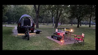 Truck bed tent camping @ Meremec State Park - Great family spot! Using my Bigfoot Bushcraft grill.