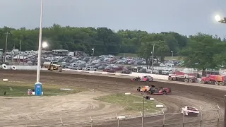 ROLL OVER!  Modified driver rolls in the corner 6-24-2023 at Wilmot Raceway