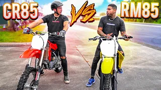 85CC DIRTBIKE BATTLE WHICH BIKE IS BETTER ! ( CR85 VS RM85 ) | BRAAP VLOGS