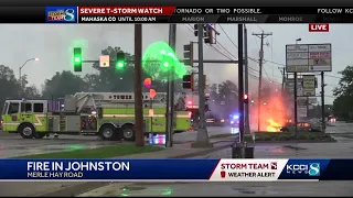 Fire burns in Johnston due to downed power lines