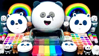 [ASMR] Mixing "WeBareBears" Rainbow MakeUp Eyeshadow,Glitter Into Clear Slime 베어베얼스(305) satisfying