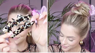 QUICK & EASY MESSY BUN WITH RUBBER BAND HACK | КРАСИВЫЙ ВЫСОКИЙ ПУЧОК С ПОМОЩЬЮ РЕЗИНКИ