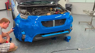 Subaru Crosstrek front bumper wrapped in Hexis sapphire blue