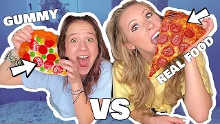 GUMMY VS REAL FOOD CHALLENGE! 🍕🪱🌮🐍 KAYLA VS KALLI