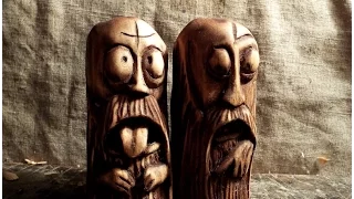 Смешные пучеглазые статуэтки. резьба по дереву.wood carving, sculpture, funny face