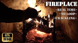 Burning Fireplace with Crackling Sounds. Realtime & No Loop. For concentration and relaxation.4K HDR