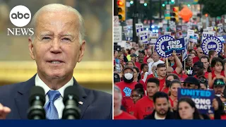 Biden to make history as first president to walk picket line in auto workers’ strike l GMA