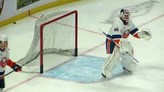 Varlamov and Sorokin during pre-game warm-up at the Islanders @ Senators hockey game