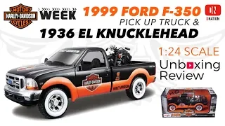 Unboxing Harley Davidson 1999 Ford F-350 Pickup Truck & 1936 El Knucklehead Motorcycle by Maisto
