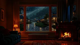 Relaxed in a Cozy Rainy Village Cabin | Sleep and Relax with Crackling Fireplace & Rain Sounds