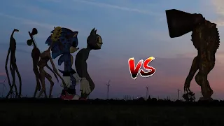 Siren Head, (Traffic) Light Head, Cartoon Cat, & Sonic.EXE VS Megahorn