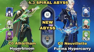 C0 Alhaitham Hyperbloom & C0 Neuvillette Furina Hypercarry | Genshin Impact 4.3 Abyss Floor 12 9★