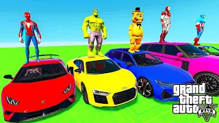 GTA V Mega Ramp On Super Cars, Bikes, Jets and Boats with Trevor and Friends Stunt Map Challenge