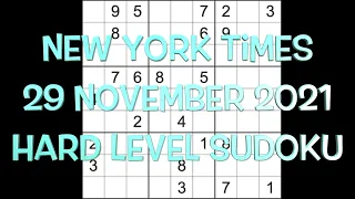 Sudoku solution – New York Times sudoku 29 November 2021 Hard level