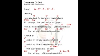 GOODNESS OF GOD ||  key of G || lyrics and chords || praise and worship || Bethel Music ||