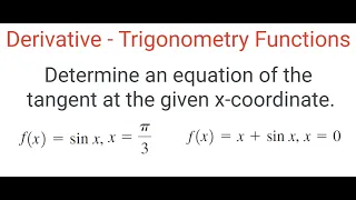 EQUATION OF TANGENT To Trigonometry Functions At Given X Coordinates (I)