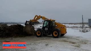 Приготовление кормов для коров. МТЗ-1221 с миксером, МТЗ-80 с раздатчиком, JCB на погрузке.