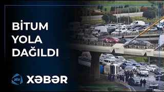 Bakıda bitumdaşıyan yük maşını aşdı - Maye yola dağıldı