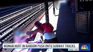 Man RANDOMLY Shoves Woman Onto Subway Tracks | NBC New York