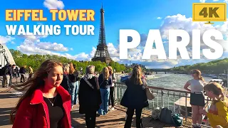 4K Walk in PARIS to the Eiffel Tower across bridges, May 2024
